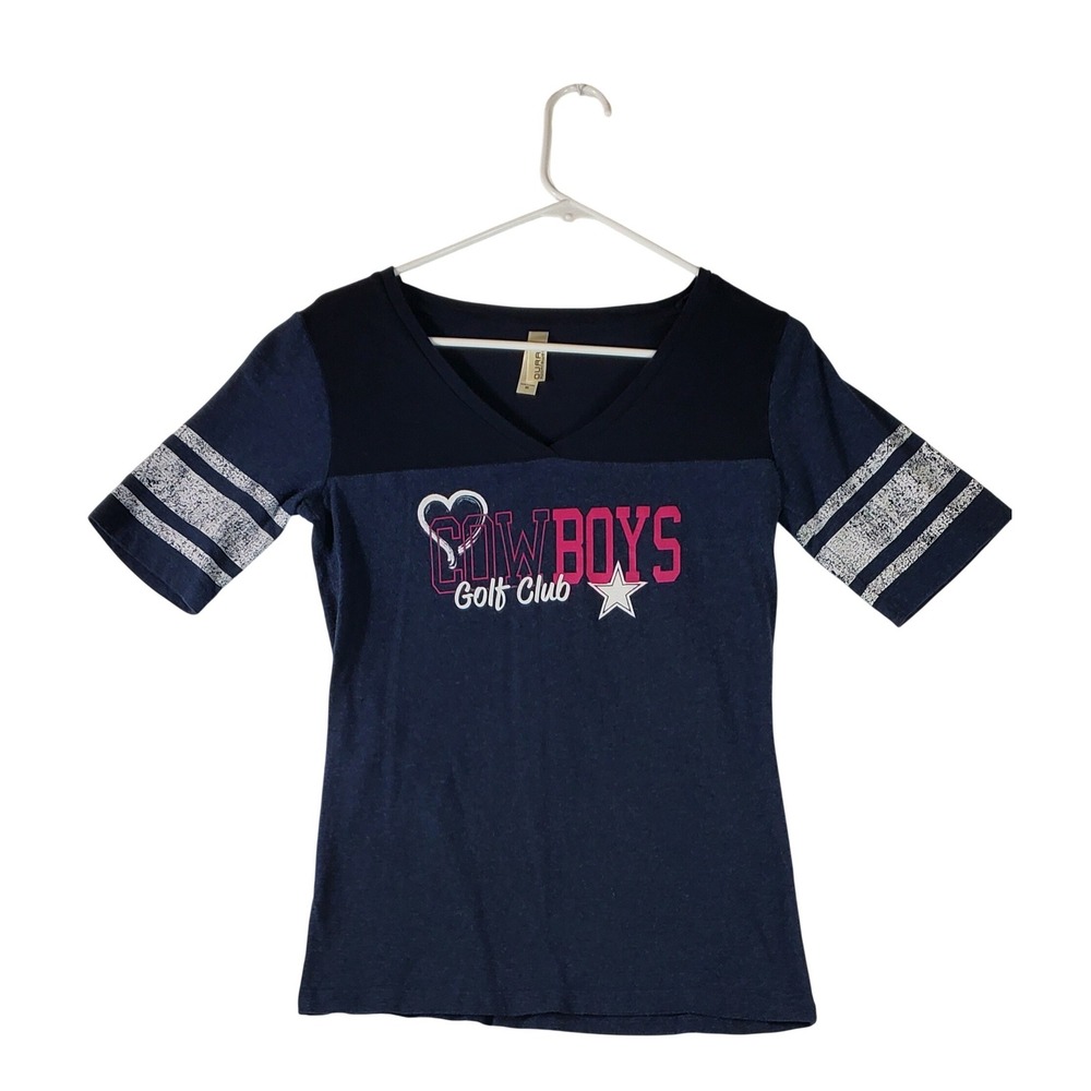 Ouray‎ Sportswear Cowboys Golf Club V Neck T Shirt Women's Medium Navy Pink Star